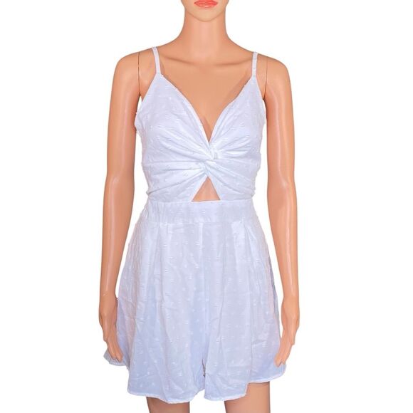 Casual Boho Swiss Dot Romper Front Cutout Tie Backless Cami Womens Size Small - Picture 2 of 5